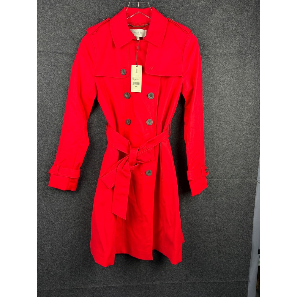 Hobbs London Saskia Trench Coat Red Double Breasted Belted Jacket US 6 NEW